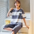 Bộ đồ ngủ nữ mùa hè cotton ngắn tay bảy quần sinh viên hai mảnh phiên bản Hàn Quốc dễ thương có thể mặc mùa hè dịch vụ gia đình mỏng Giống cái