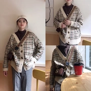 2018 thu đông mới Hàn Quốc bf gió buông tha kẻ sọc đan áo len nữ cỡ lớn MM200 kg béo