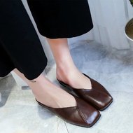 Nửa dép nữ 2018 mùa hè mới đầu vuông giày phẳng Bao Đầu Hàn Quốc phiên bản phẳng mặc bên ngoài retro hoang dã bà giày dép nb
