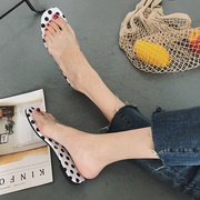 2018 mùa hè retro polka dot đầu vuông chéo với mở ngón chân trong suốt sexy phẳng với gót thấp dép phẳng giày thạch