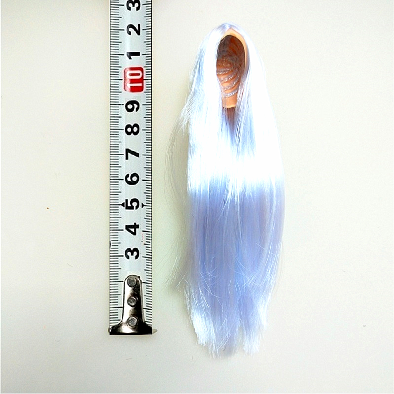 7 Long Straight Silver Hair1 / 6 Man soldier female Head carving Hair cover Wigs fit ymtoysgactoyskumik1 : 6 female Head carving change head