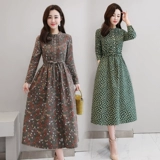 Платье, длинный весенний лонгслив, осенний хлопковый корсет, в цветочек, с рукавом, в корейском стиле, по фигуре, А-силуэт