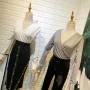 Phụ nữ mới của Hàn Quốc V-cổ chéo khí chất đơn giản Slim màu rắn đáy áo sơ mi mỏng tay dài 8935 áo phông trơn