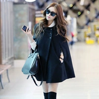 2017 mùa thu và mùa đông phụ nữ mới của Hàn Quốc phiên bản của kích thước lớn dài len áo choàng màu đen lỏng khăn choàng áo mẫu áo khoác lông nữ đẹp