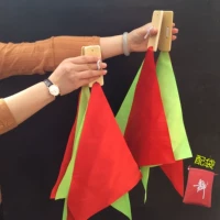 Танцевальная бамбуковая доска с двумя -красный+фруктовый зеленый треугольник c сторона+сумка