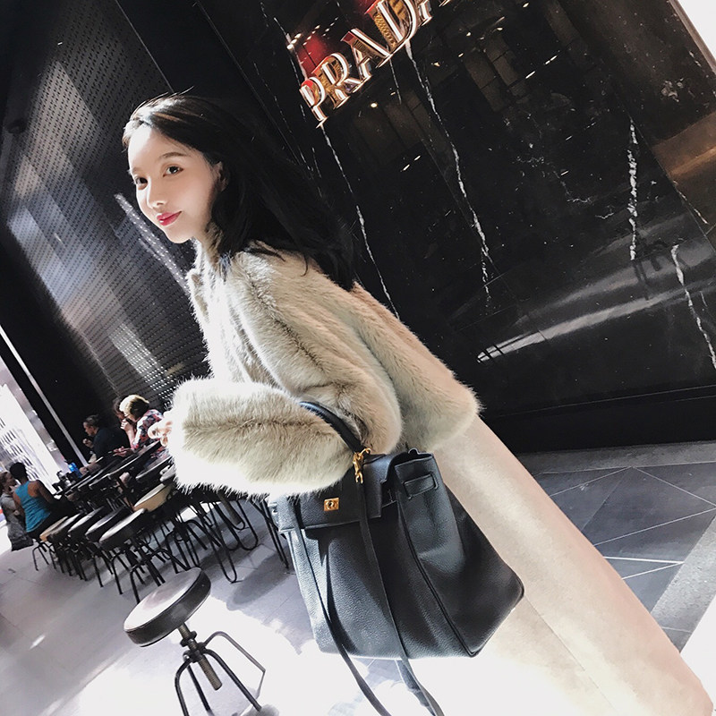 Openlady lông khâu thời trang áo khoác nữ thiết kế cảm giác áo len dài 2017 mùa đông phong cách mới