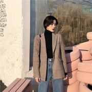 Phiên bản Hàn Quốc của bộ đồ vest kẻ sọc dày sang trọng retro mùa thu nữ 2018 khí chất mới giản dị giản dị