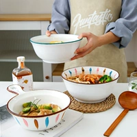 Трехноколорный лист Домохозяйство, съесть миску с лапшой, миска суп, большая миска с одной салат -миской японская сетка с сетью красная улитка