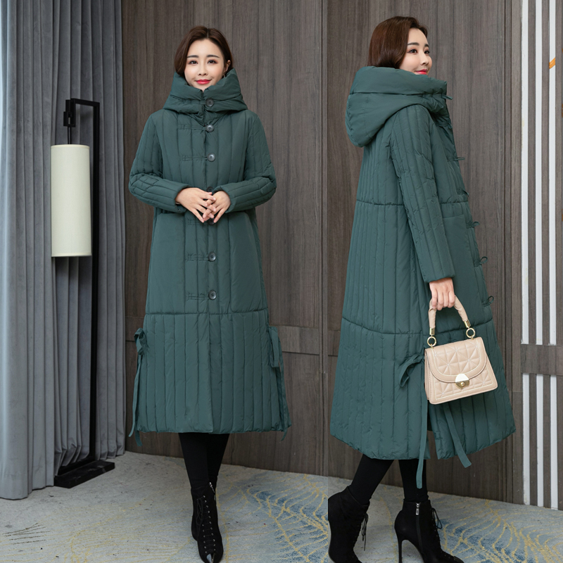 Green (Lace Up)2020 new pattern cotton-padded clothes female Middle aged and elderly Mother dress literature Retro easy Big size ethnic style have more cash than can be accounted for thickening loose coat