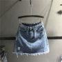 Hàng châu Âu 2019 hè mới hoang dã eo cao hai lớp vải denim váy ngắn nữ một túi đeo hông - Váy mẫu chân váy chữ a