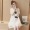 Đầm bà bầu mùa hè Hàn Quốc ngắn tay crochet đầm đầm mỏng màu tương phản xếp li xù váy bà bầu áo bầu công sở