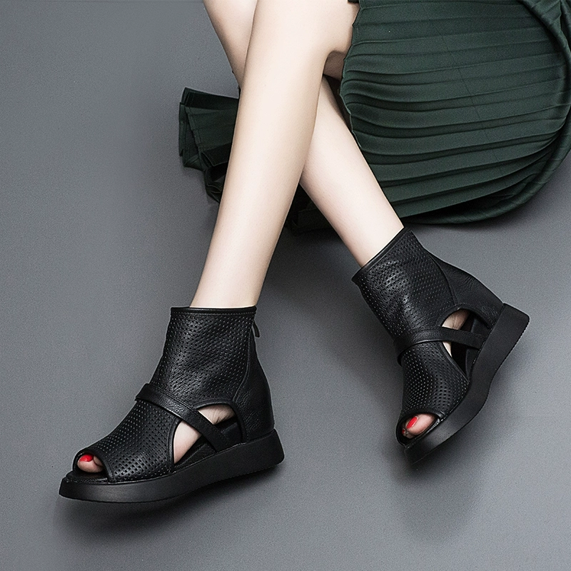 Giày cá miệng muffin nữ 2020 mùa hè mới hoang dã giày cut-in tăng chiều cao roman nêm gót dép sandal - Sandal
