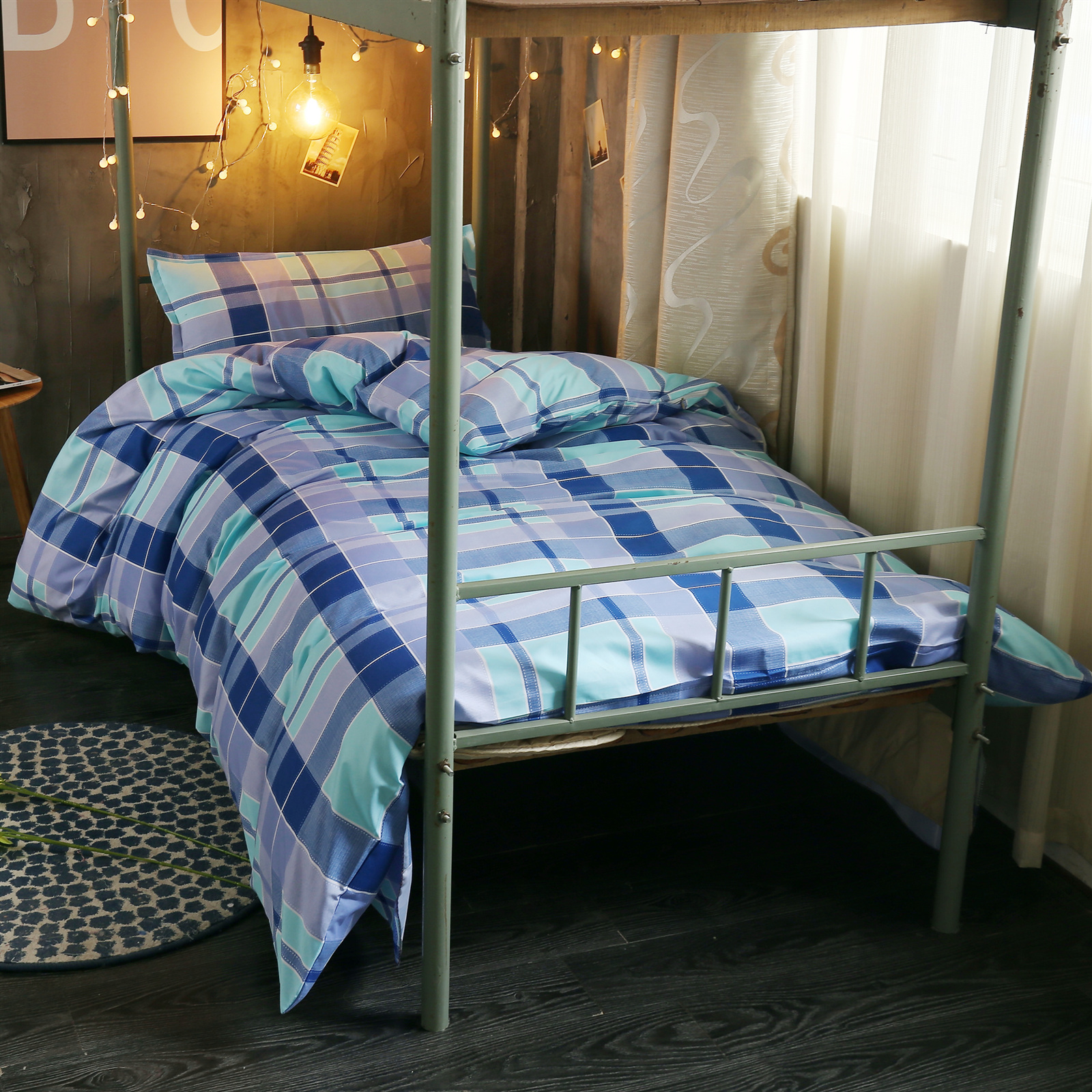 Classic Blue Green Casestudent dormitory Cartoon sheet Quilt cover Three piece set 1.2 Make the bed up and down staff dorm Single person Quilt cover 1.5 rice