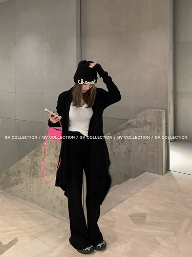 Минималистичный трикотажный длинный кардиган, повседневные брюки, штаны, комплект