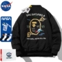 áo khoác kaki nam NASA đồng thương hiệu hợp thời trang thương hiệu áo ấm cặp đôi nam thu đông áo khoác bomber dáng rộng lót bông dày đồng phục bóng chày bomber jacket nam
