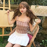 Nữ sinh mùa hè Nữ sinh Nhật Bản Cô gái Nhật nhỏ nhỏ áo yếm nữ mặc áo sơ mi kẻ sọc ngắn hoang dã - Áo ba lỗ