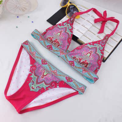 欧美外贸大胸泳衣d罩杯带钢托聚拢 波西米亚性感复古系带比基尼女-淘宝网