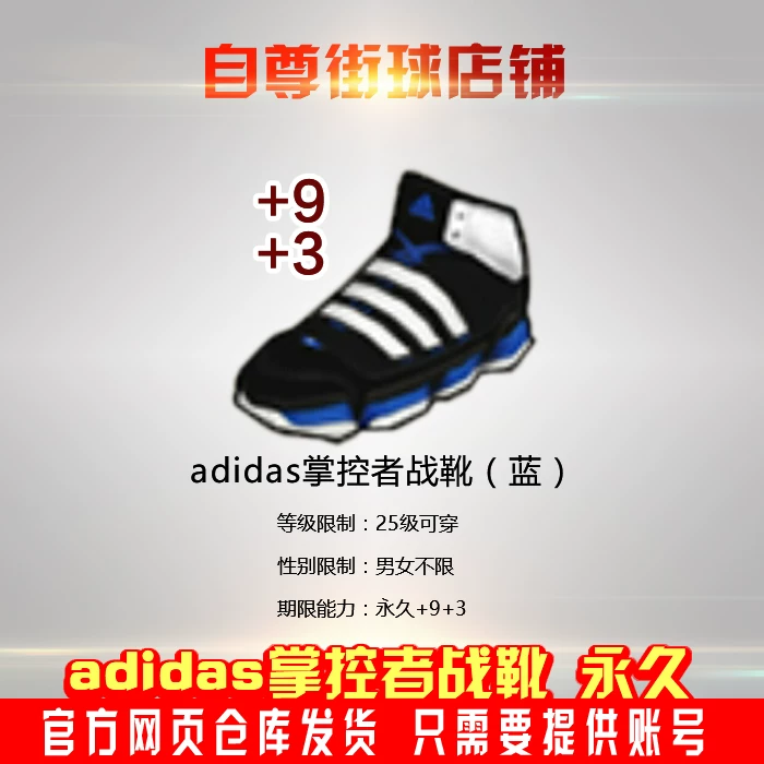 Street basketball props Equipped with ADIDAS controller boots (blue) permanent 9 -level shoes+9+3 capabilities permanent
