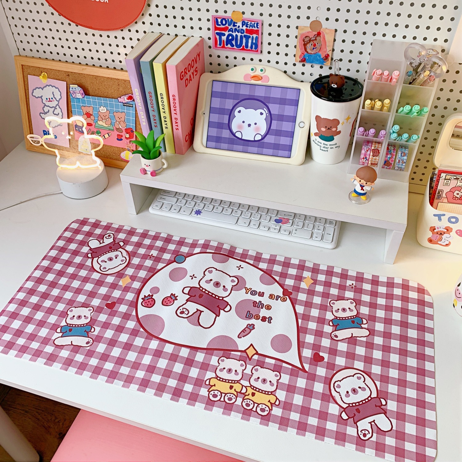 4. Bear AdventureCartoon Soft sprout Bear Rabbit Table mat student dormitory Mouse pad computer Keyboard pad Table mat desk decorate female