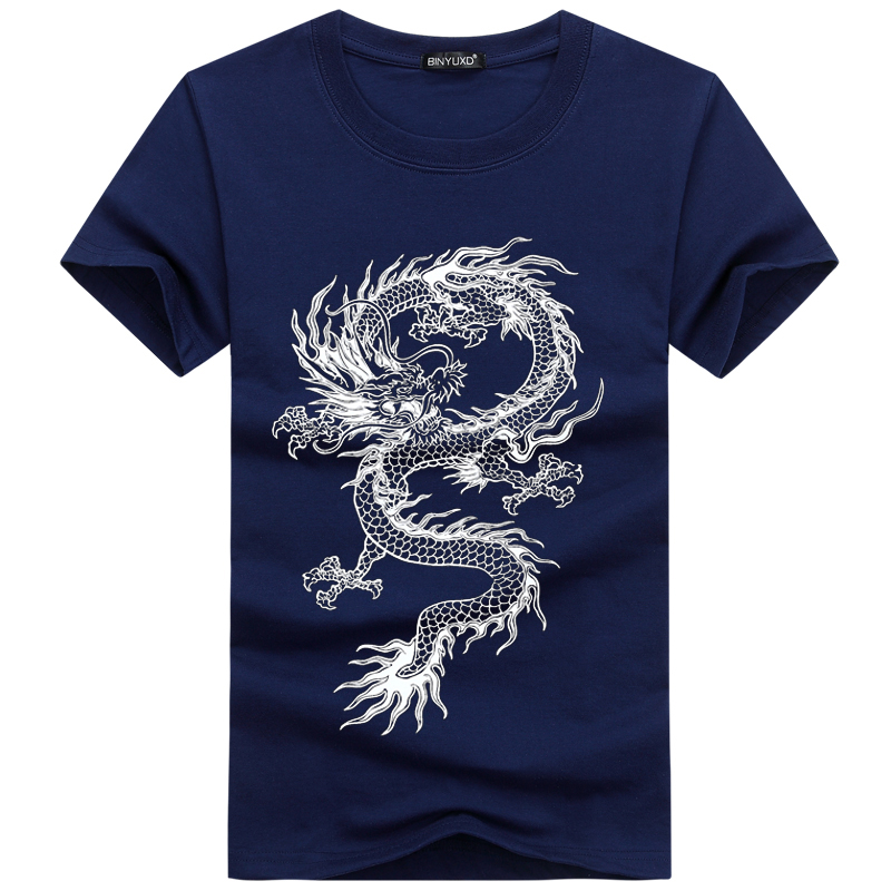 Bluenew pattern personality Chinese style Dragon printing Crew neck man Short sleeve T-shirt easy Big size cotton summer Fat guy men's wear Tide t
