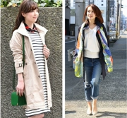Mùa thu mới Nhật Bản ve áo dài phần cơ thể mảnh mai nữ áo gió rắn màu dài hoang dã mỏng manh