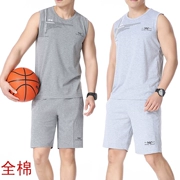 Quần áo thể thao nam trung niên mùa hè đồ ngủ cotton không tay áo vest cotton - Bộ đồ