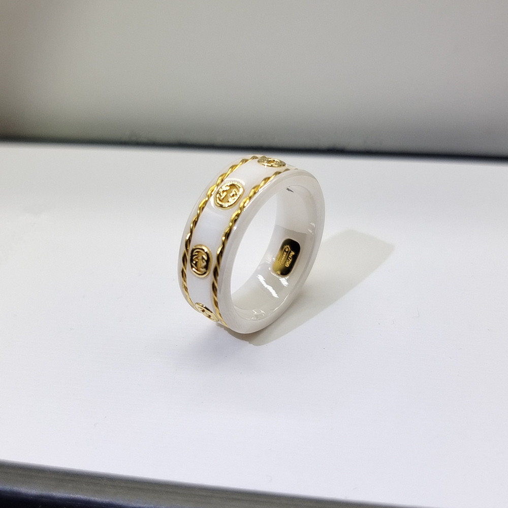 White Ceramic 14 (Hong Kong)Sterling Silver ma'am ring men and women lovers G family sign classic LOGO new pattern Black ceramic White ceramics black and white Ring