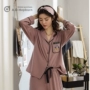 Đồ ngủ mùa thu nữ mới béo mm cỡ lớn 200 kg tay áo dài phù hợp với cotton mỏng phần nhà dịch vụ hai mảnh - Bộ Pajama đồ bộ