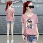Mùa hè 2019 áo thun ngắn tay nữ mới thời trang Hàn Quốc hoang dã buông thả sinh viên siêu lửa nửa tay áo thủy triều - Áo phông áo phông ngắn tay