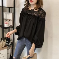 Fat mm hè 2019 mới size lớn tay áo thả lỏng của phụ nữ tay áo ren một bên vai áo che bụng voan - Áo sơ mi chiffon ren áo công sở nữ đẹp