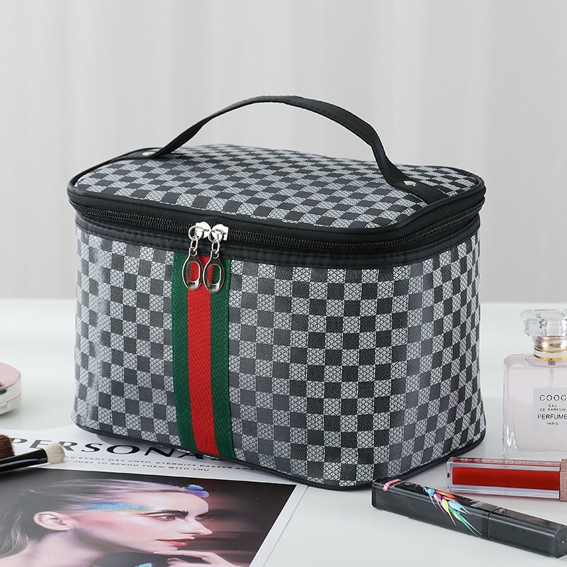 Large Checkered Greymulti-function Cosmetic Bag female Portable 202021 new pattern Superfire ultra-large capacity product storage box Advanced sense suitcase