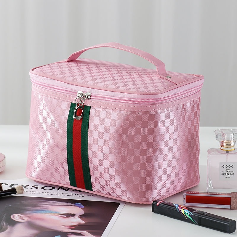 Large Check Pinkmulti-function Cosmetic Bag female Portable 202021 new pattern Superfire ultra-large capacity product storage box Advanced sense suitcase
