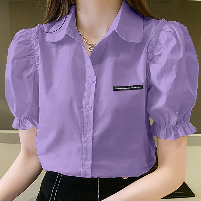 泡泡袖衬衫女短袖2022年夏季新款设计感小众女士上衣法式气质衬衣