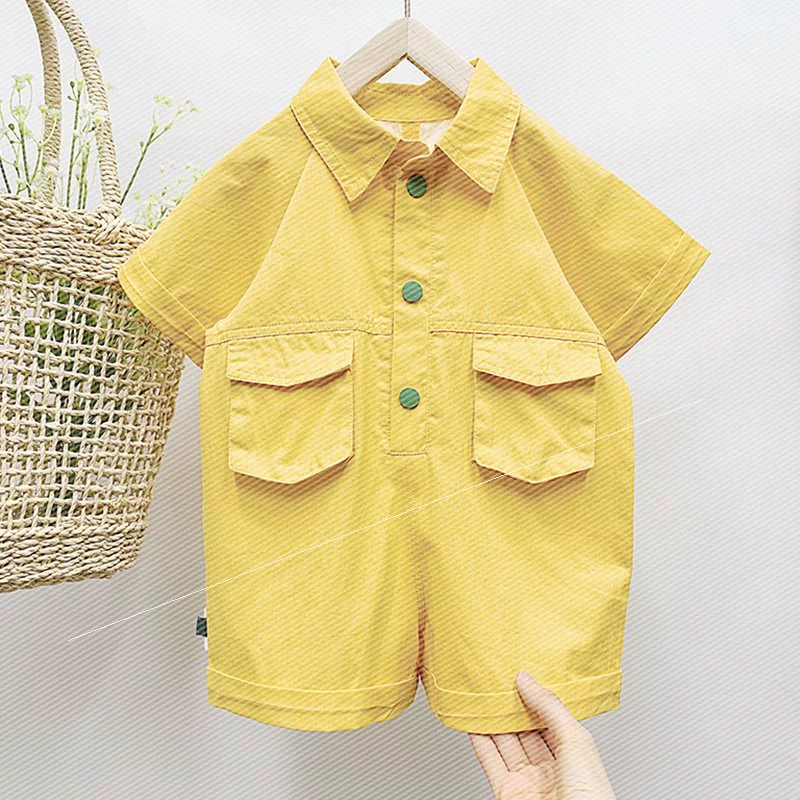Baby Hàn Quốc quần áo trẻ em trẻ em cotton một mảnh quần đùi mùa hè trẻ em trai và gái áo liền quần mùa hè - Áo liền quần