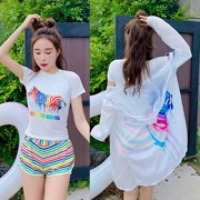 Áo tắm phụ nữ áo cánh rộng bikini bikini ba mảnh phù hợp với quần short vest ngắn tay sinh viên hoạt hình pony thủy triều - Bikinis