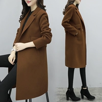 Chống mùa giải phóng mặt bằng 2018 mới mùa đông Hàn Quốc phiên bản của áo len của phụ nữ đơn ngực dài caramel màu áo len áo khoác dạ nữ dáng suông ngắn