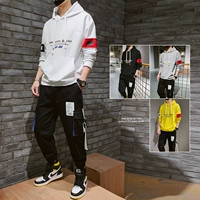 Mùa thu 2019 nam dài tay áo len trùm đầu quần áo thể thao giản dị phù hợp với áo hai dây nam phiên bản Hàn Quốc đẹp trai - Bộ đồ đồ bộ kiểu