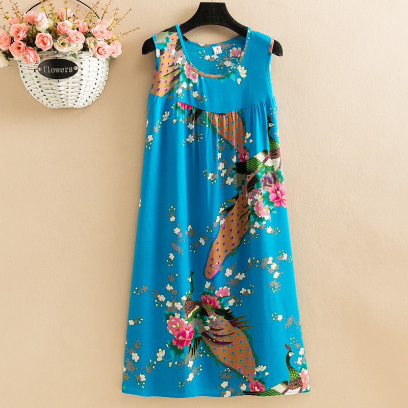 [Color Of Picture 12]poplin  Dress mom summer wear Nightdress Medium and long term Big size Fat mm easy robe Middle aged and elderly leisure wear vest
