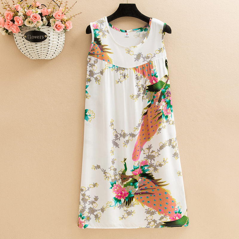 Royal Bluepoplin  Dress mom summer wear Nightdress Medium and long term Big size Fat mm easy robe Middle aged and elderly leisure wear vest