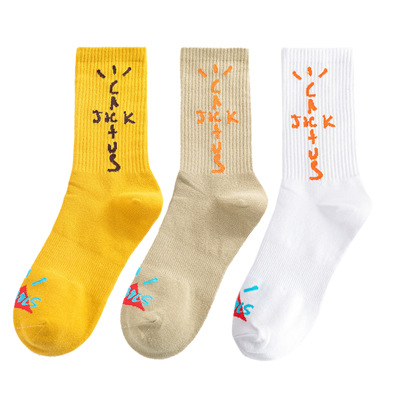 White + Yellow + Ivory Greytravisscottts Socks male Chaopai With letters female Middle cylinder Europe and America af1 video game collocation dunksb