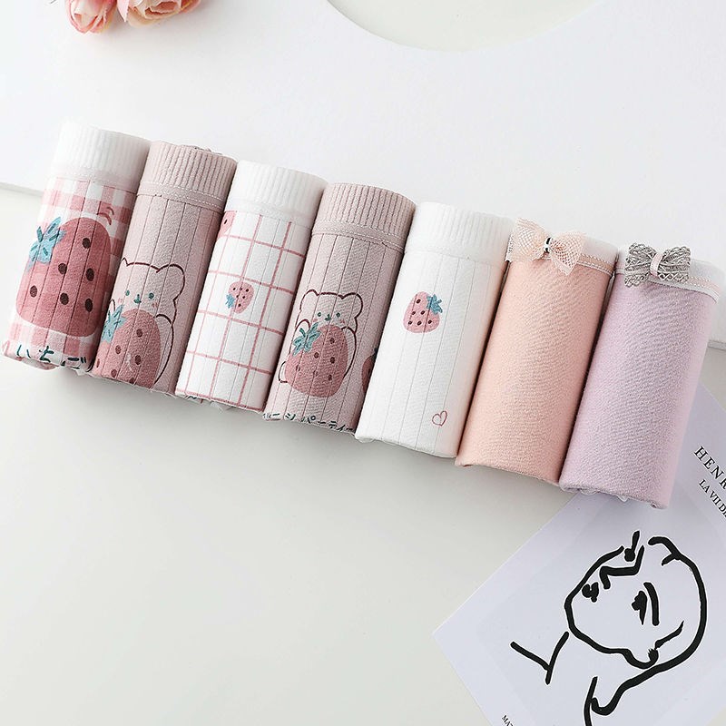 214201 # & 7-Pack & All Cotton Girls-255underpants female summer ma'am Cotton girl pure cotton girl student solar system Big size No trace student Korean version lovely Sweet