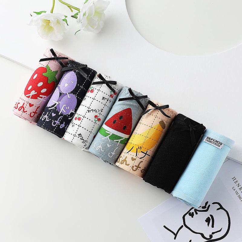 214207 # & 7-Pack & 100% Cotton Girl-491underpants female summer ma'am Cotton girl pure cotton girl student solar system Big size No trace student Korean version lovely Sweet