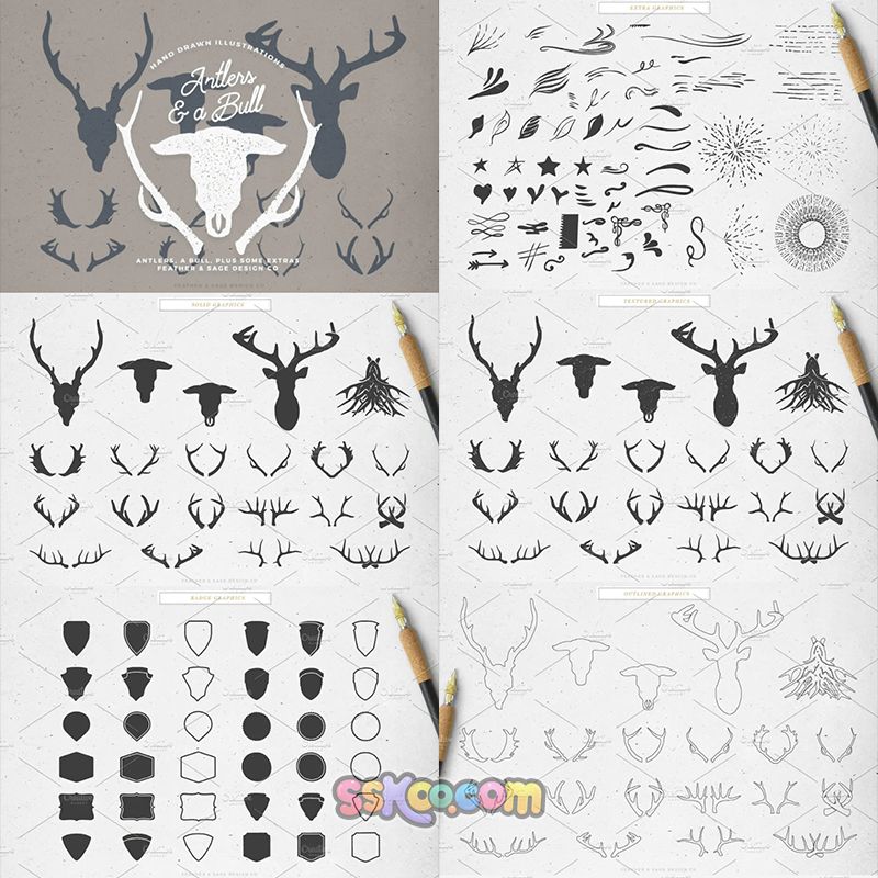 森林动物公牛牛角鹿角LOGO标志品牌图案图形AI矢量素材PSD模板
