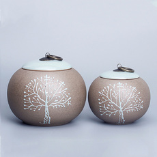 Урна для праха 猫咪狗去世骨灰盒 菩提树中式复古复古浮雕 宠物火化骨灰收纳坛罐