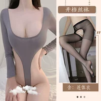 Серые+черные открытые чулки чулки