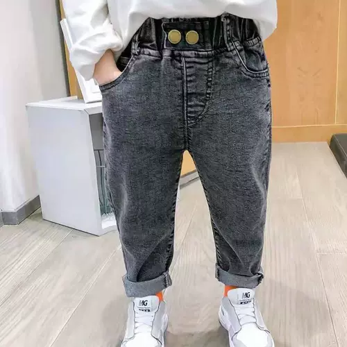 Джинсы, осенние эластичные детские штаны для мальчиков, в западном стиле, в корейском стиле