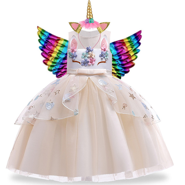 Champagnecostume Christmas Girl Rainbow Unicorn Dress Kids Birthday