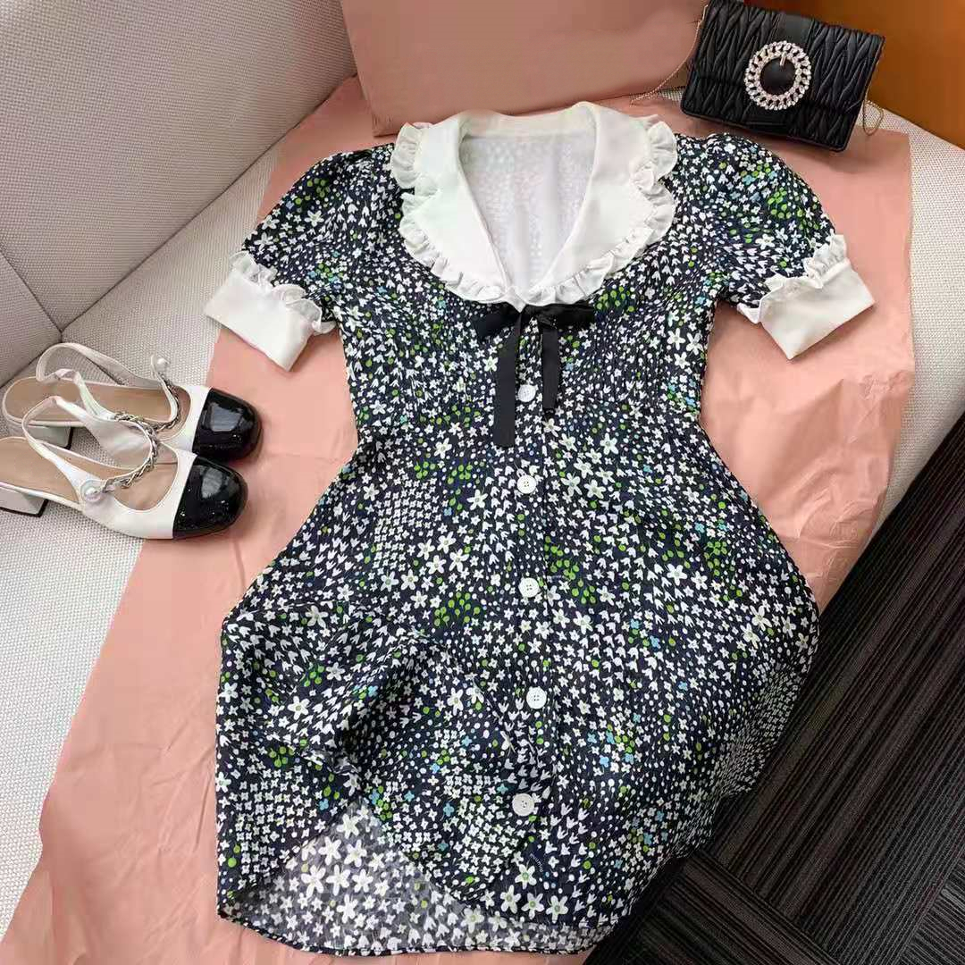 Floral Dressmiu Miao 21 summer New products SKP limit Floral  series Lapel real silk Age reduction ventilation Silky Dress female
