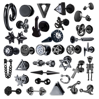 [Small Black Punk Stud Earrings For Women Men Boy New Fashio]