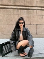 Черная ретро локомотивная кожаная куртка